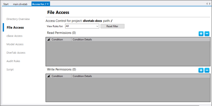 The File Access tab for Access for /