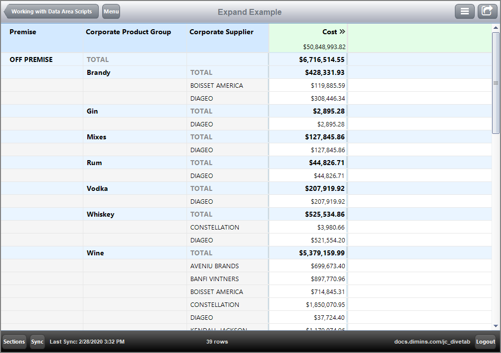 An example of a Report page before the column is expanded.