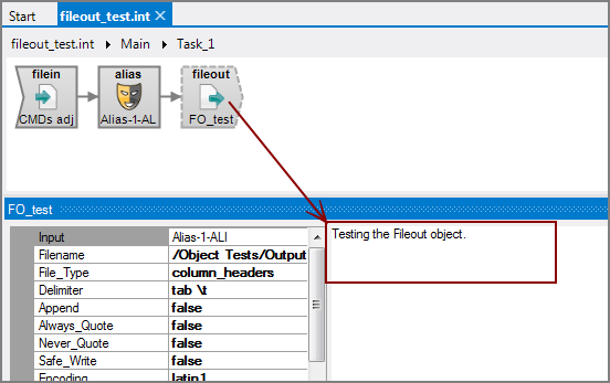 Example of VI Fileout output object with comments