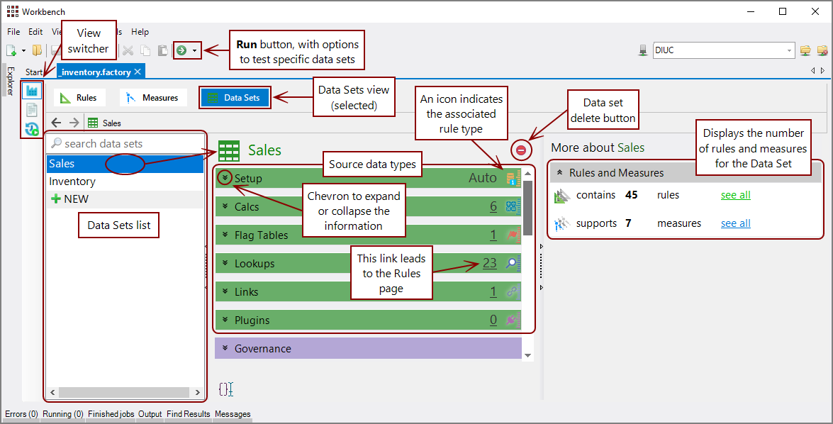 Measure Factory Editor - Data Sets Page