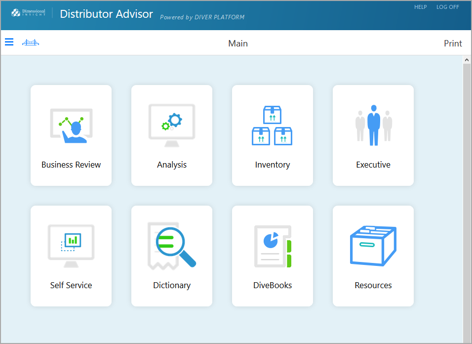 Sample Distributor Advisor  application home page.