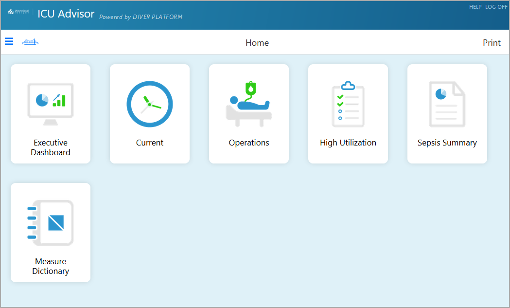 Sample ICU Advisor application home page