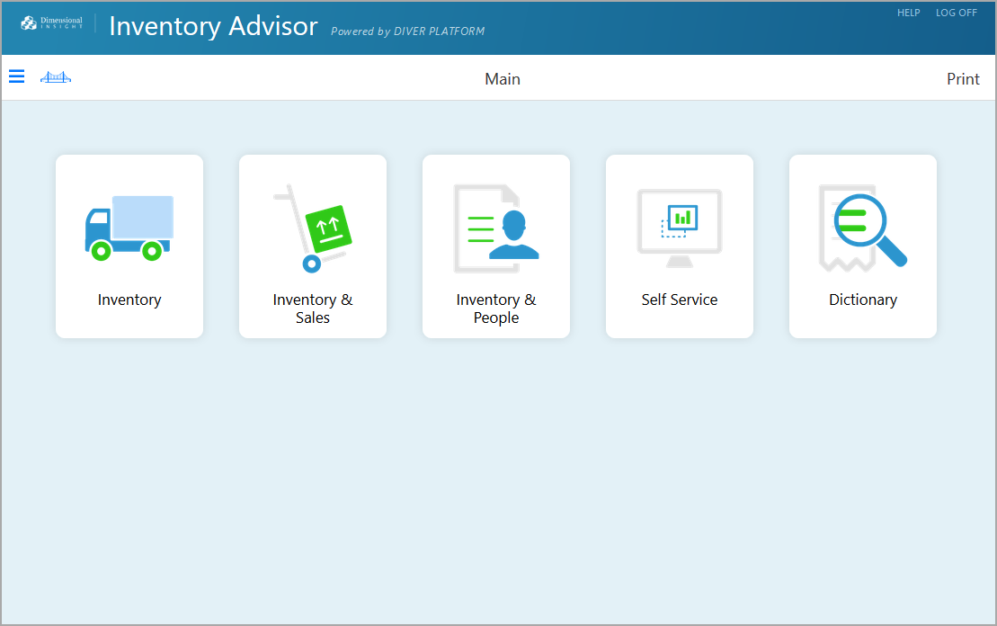 Sample Inventory Advisor home page.