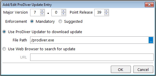 Add/Edit ProDiver Version Control dialog